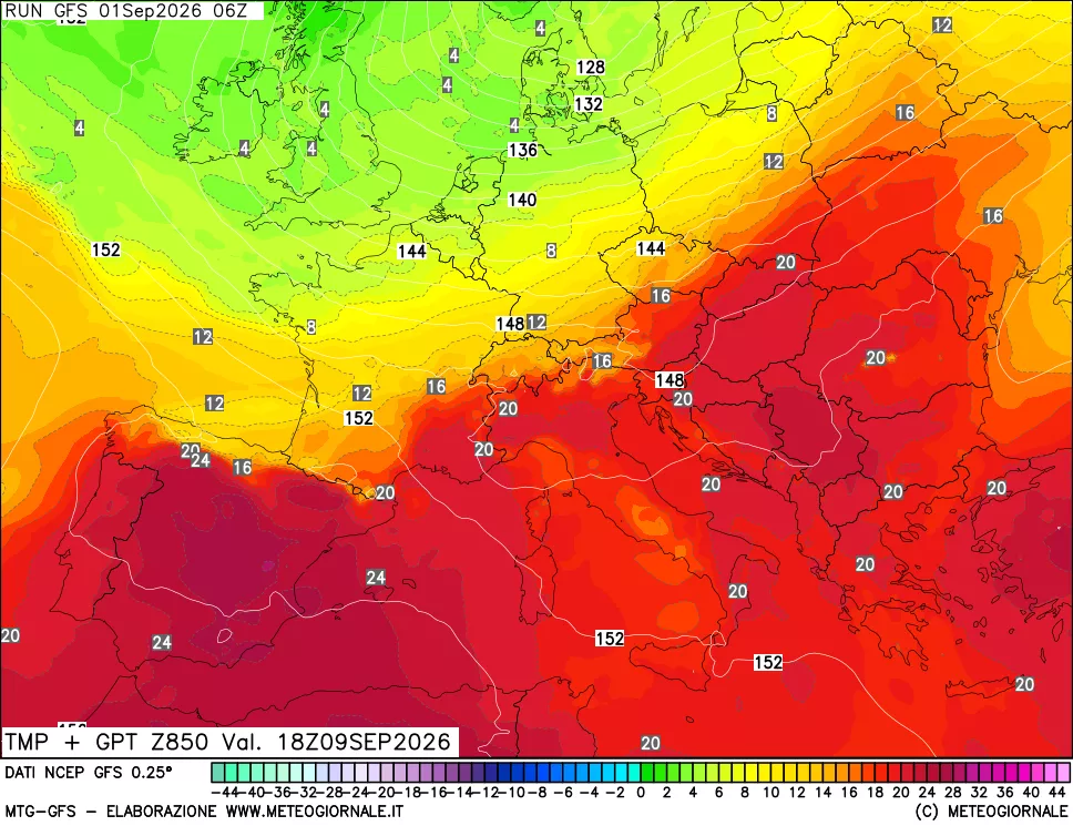 mappa 850 hPa Temp + GPT