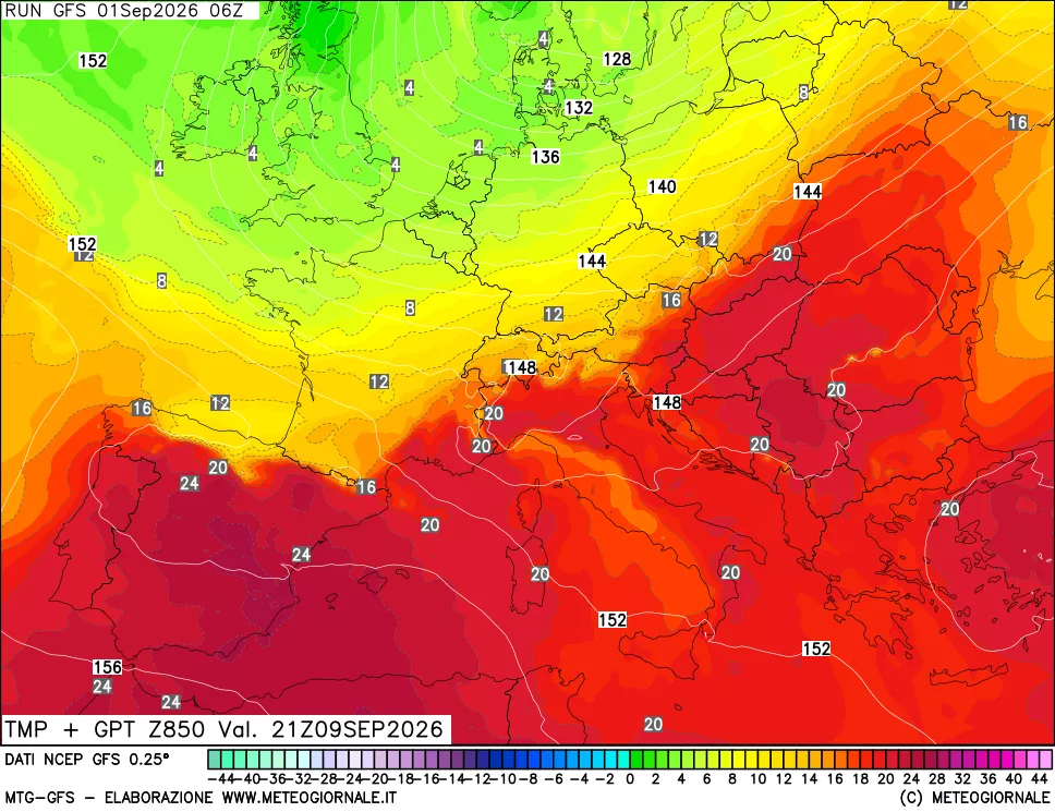 mappa 850 hPa Temp + GPT