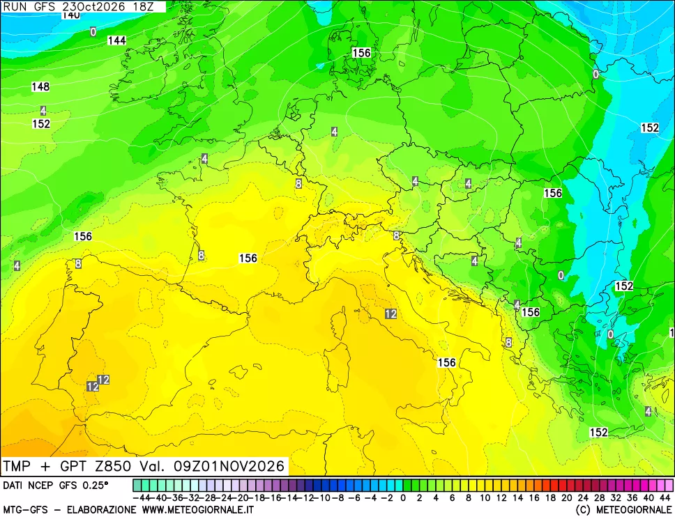 mappa 850 hPa Temp + GPT