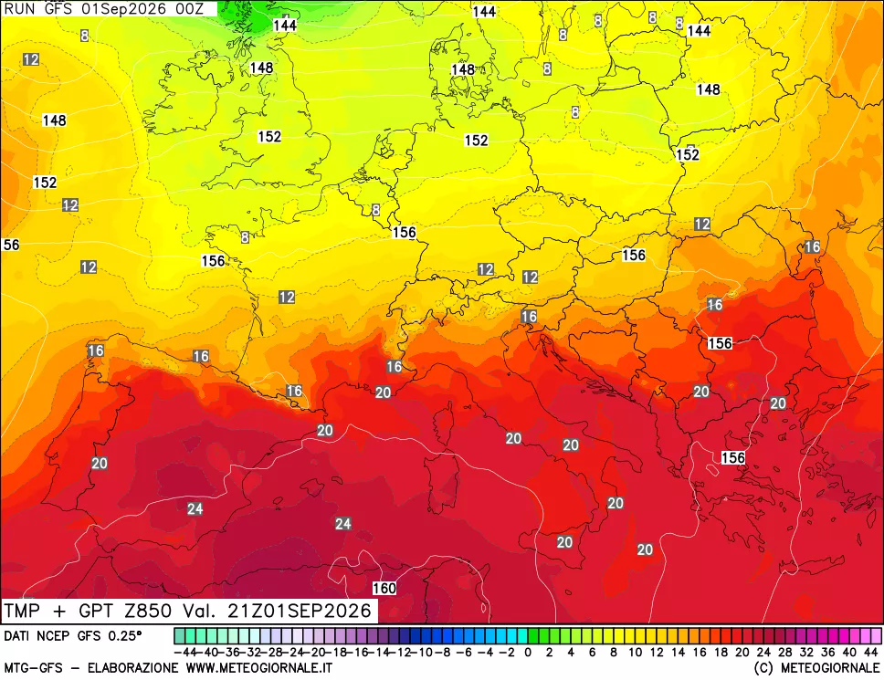 mappa 850 hPa Temp + GPT