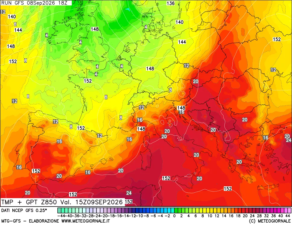 mappa 850 hPa Temp + GPT