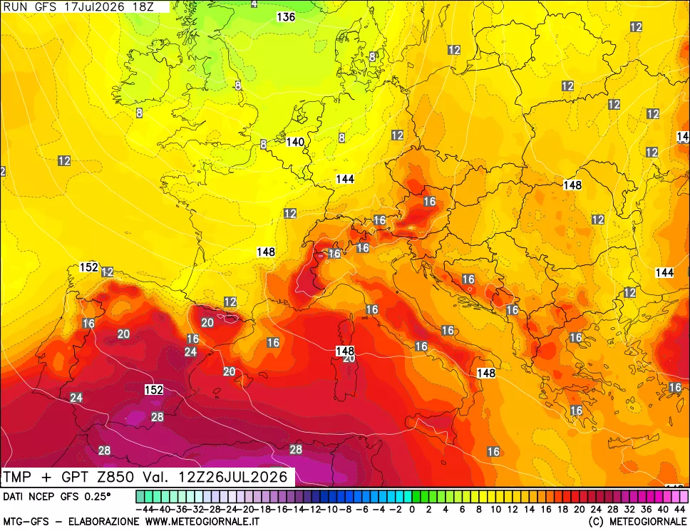 mappa 850 hPa Temp + GPT