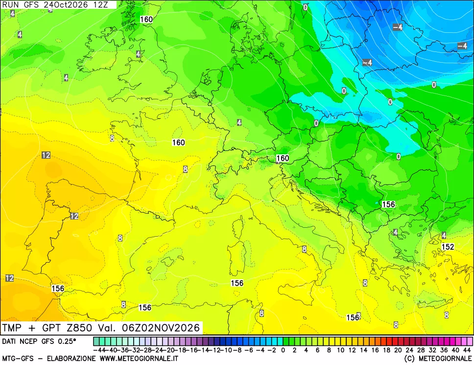mappa 850 hPa Temp + GPT
