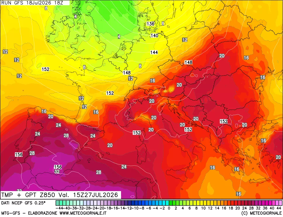 mappa 850 hPa Temp + GPT