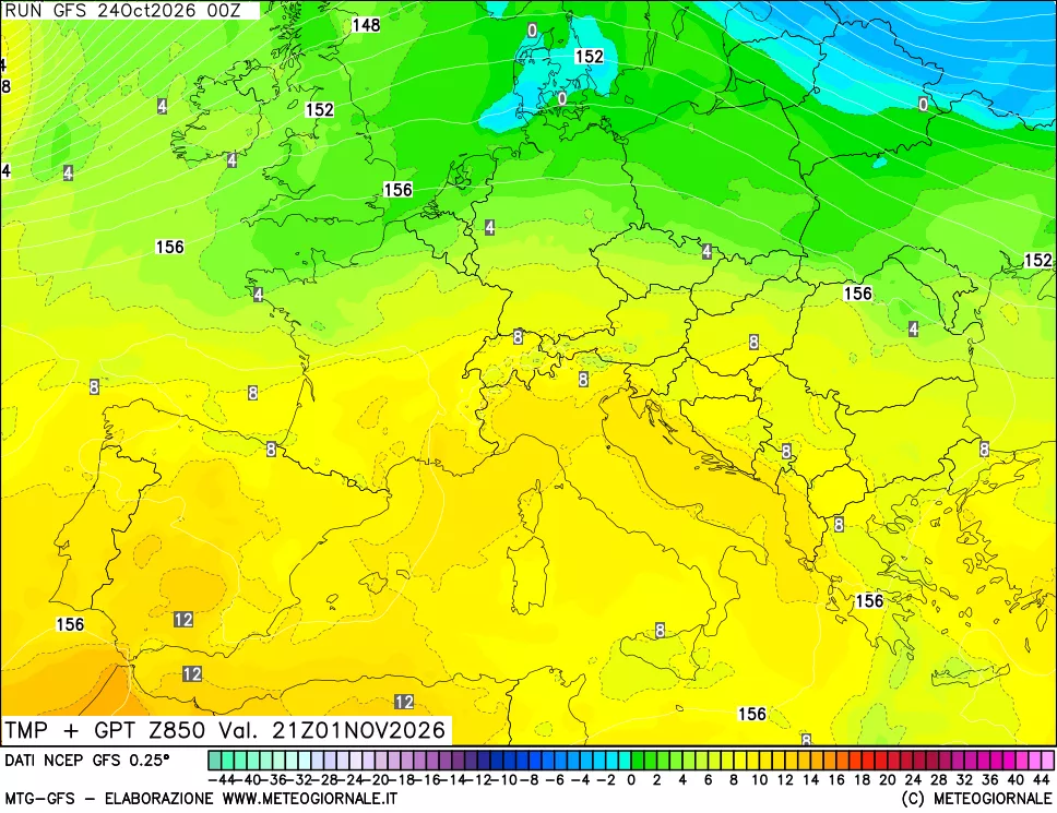 mappa 850 hPa Temp + GPT