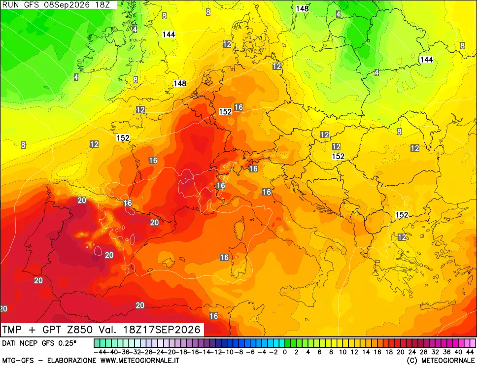 mappa 850 hPa Temp + GPT