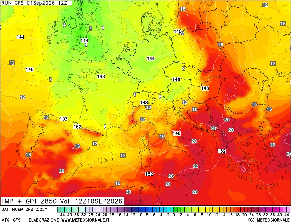 mappa 850 hPa Temp + GPT