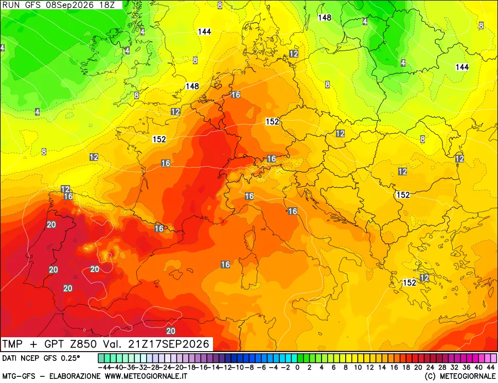 mappa 850 hPa Temp + GPT