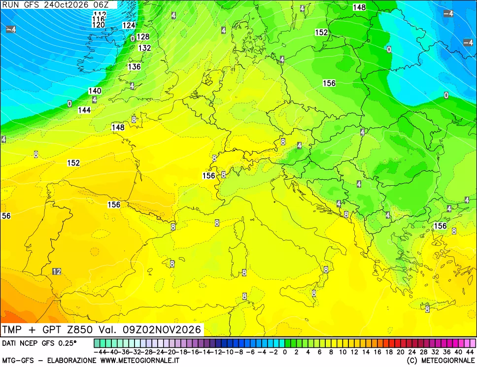 mappa 850 hPa Temp + GPT