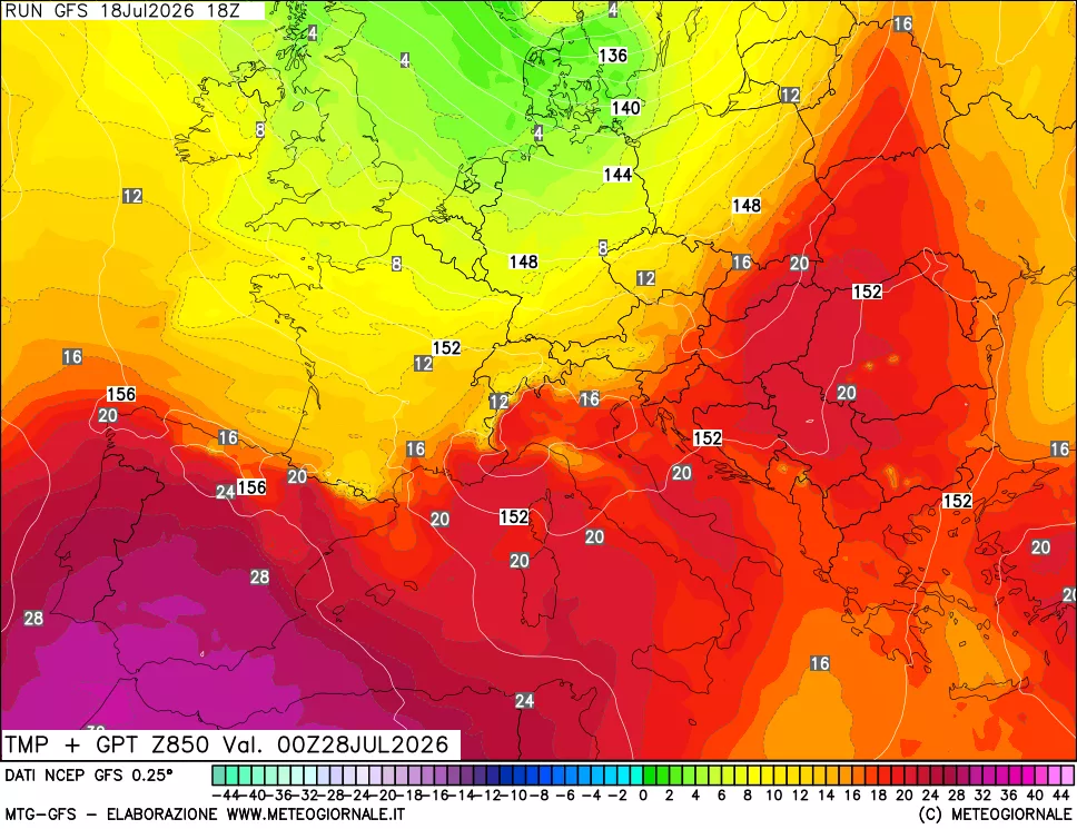 mappa 850 hPa Temp + GPT