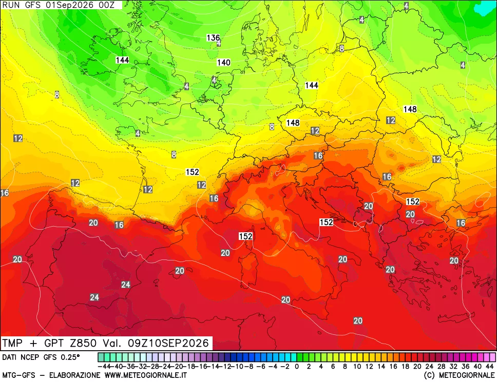 mappa 850 hPa Temp + GPT