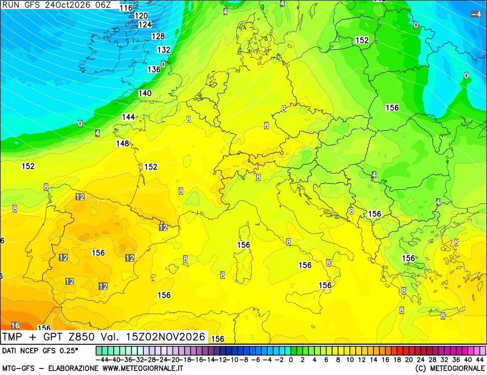 mappa 850 hPa Temp + GPT