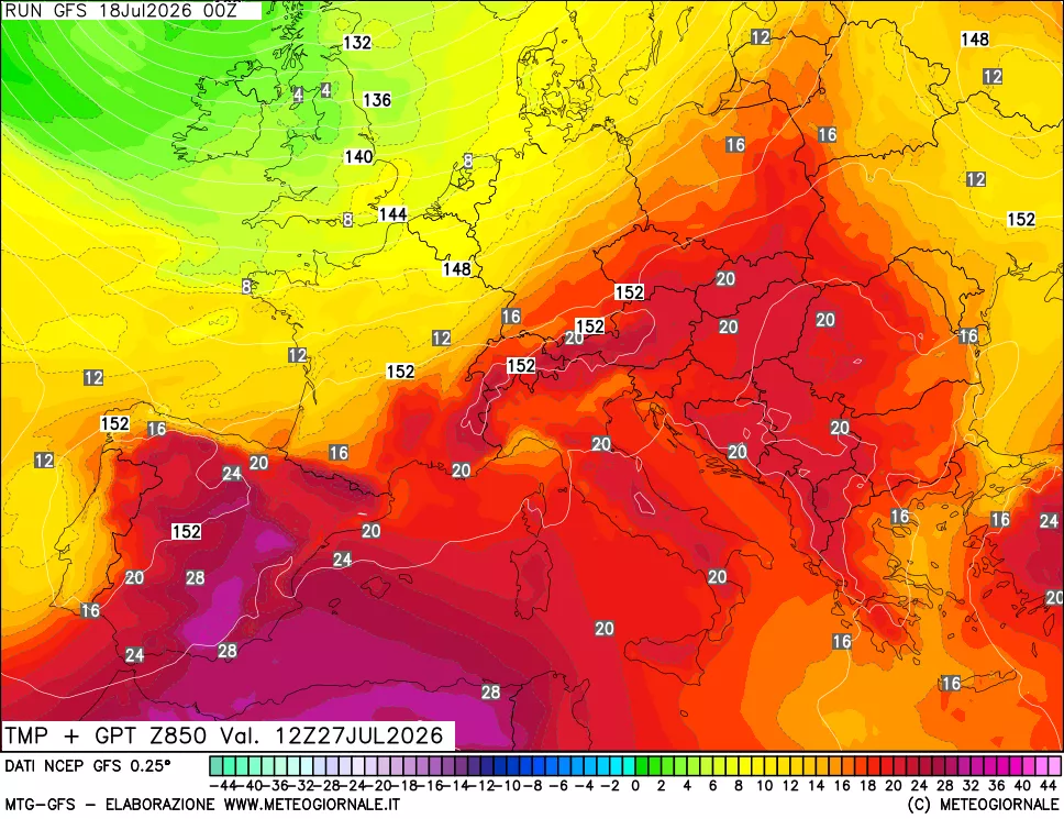 mappa 850 hPa Temp + GPT