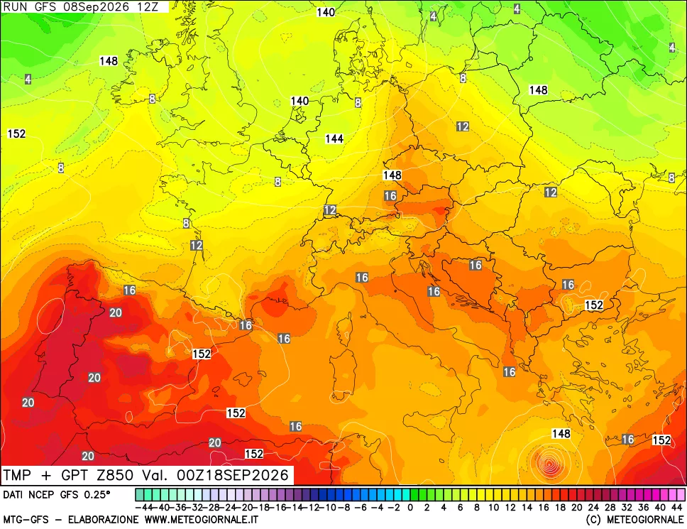 mappa 850 hPa Temp + GPT