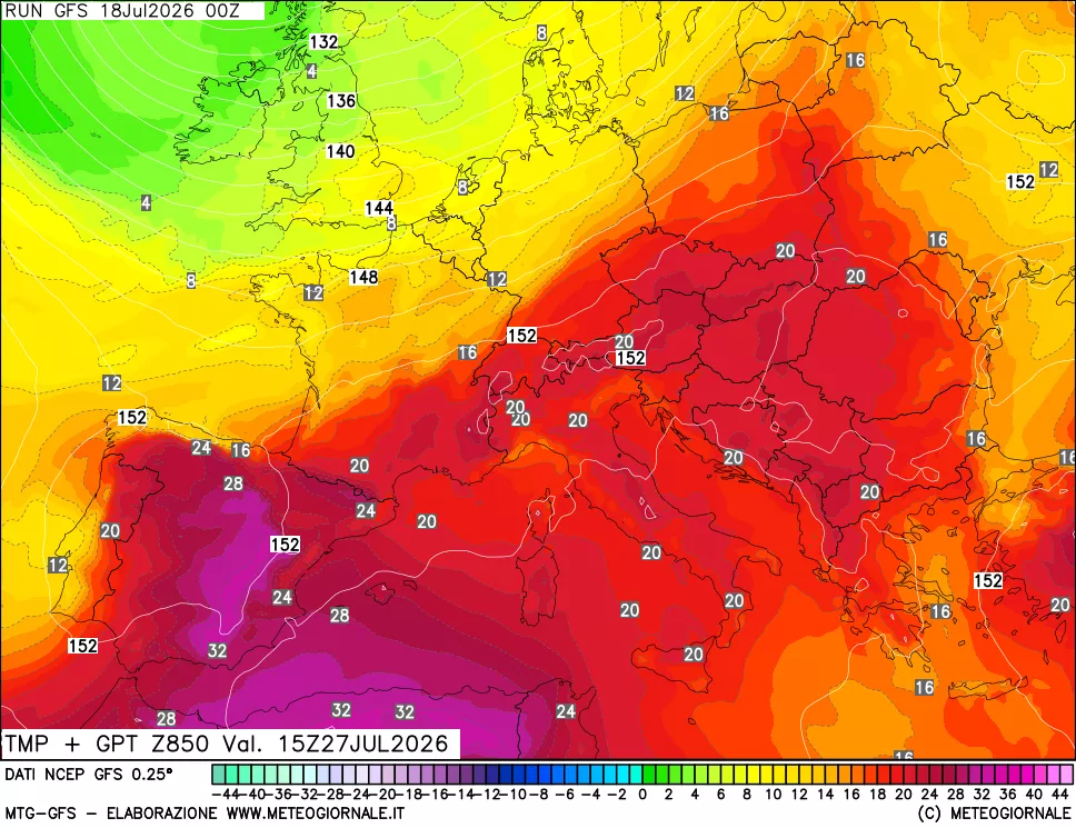 mappa 850 hPa Temp + GPT
