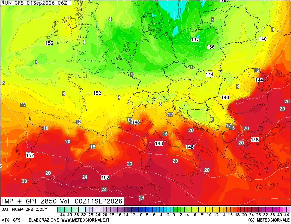 mappa 850 hPa Temp + GPT
