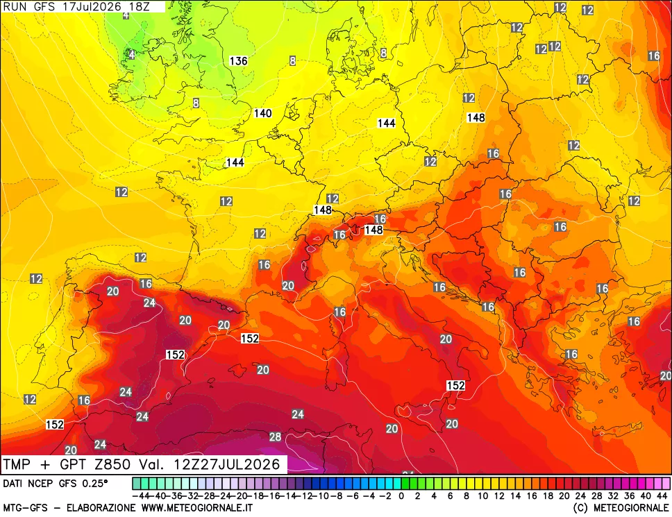 mappa 850 hPa Temp + GPT