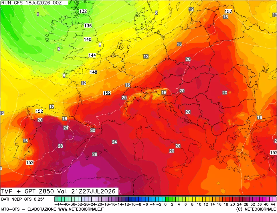 mappa 850 hPa Temp + GPT