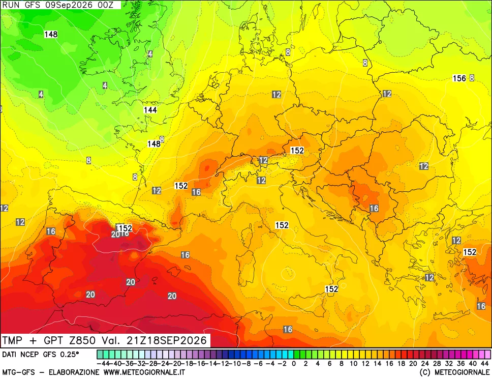 mappa 850 hPa Temp + GPT