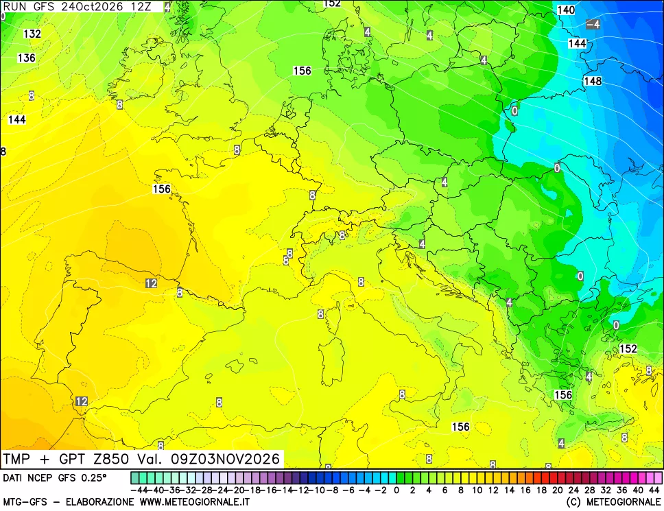 mappa 850 hPa Temp + GPT
