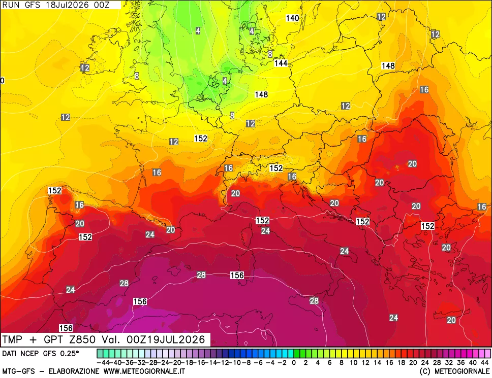 mappa 850 hPa Temp + GPT