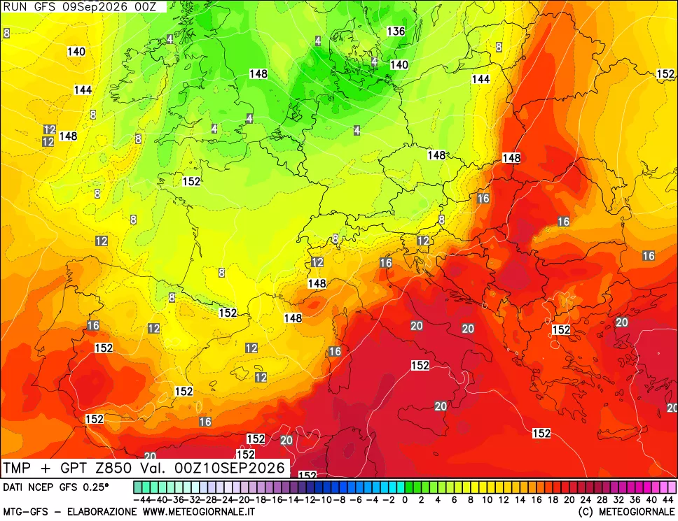 mappa 850 hPa Temp + GPT