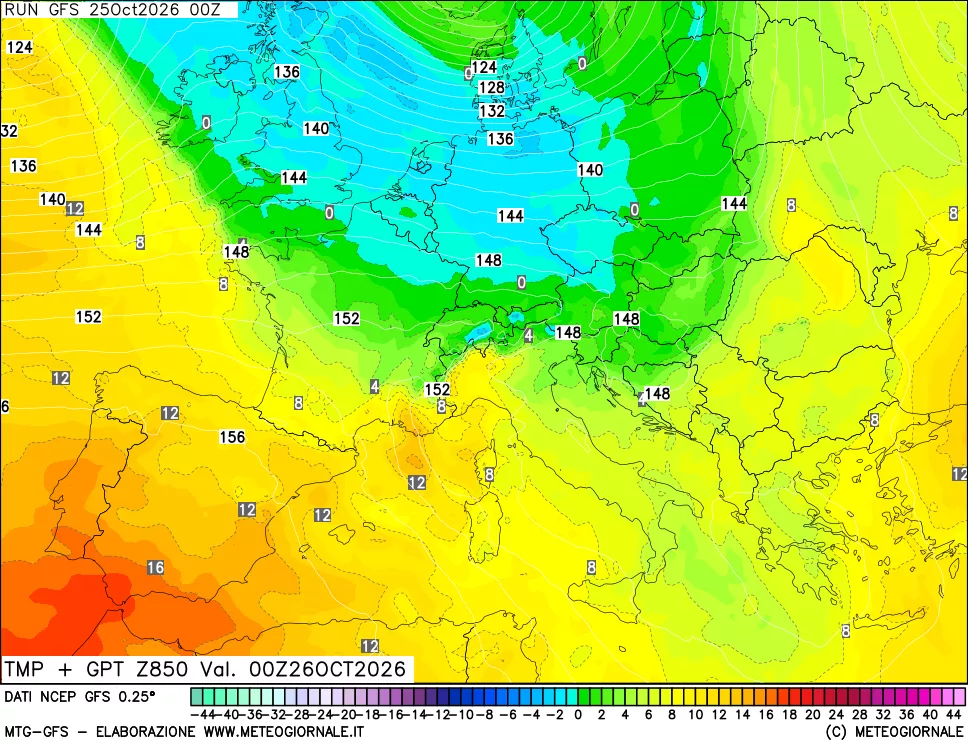 mappa 850 hPa Temp + GPT