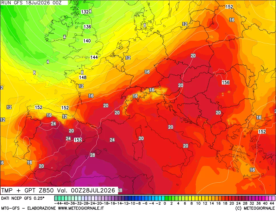 mappa 850 hPa Temp + GPT