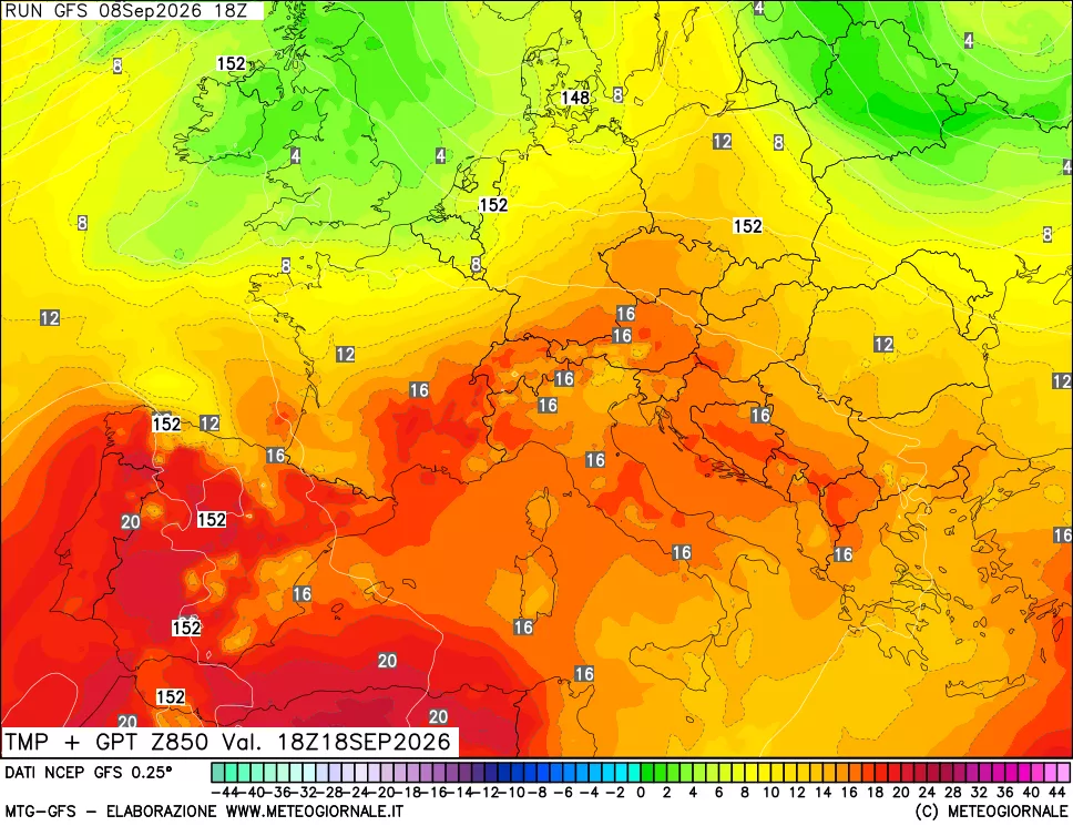 mappa 850 hPa Temp + GPT