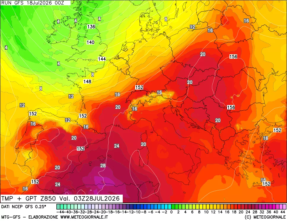 mappa 850 hPa Temp + GPT