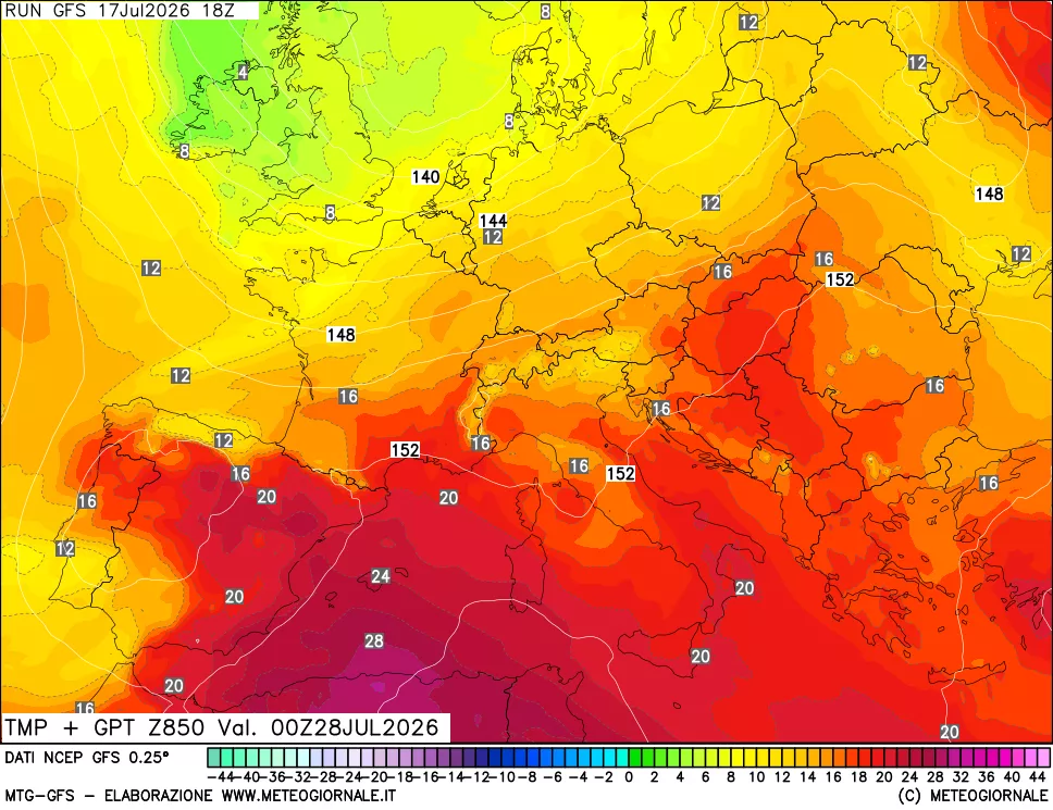 mappa 850 hPa Temp + GPT