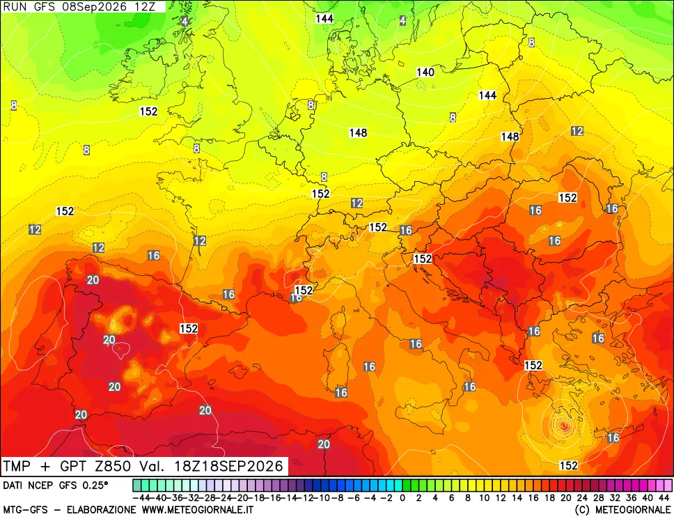 mappa 850 hPa Temp + GPT