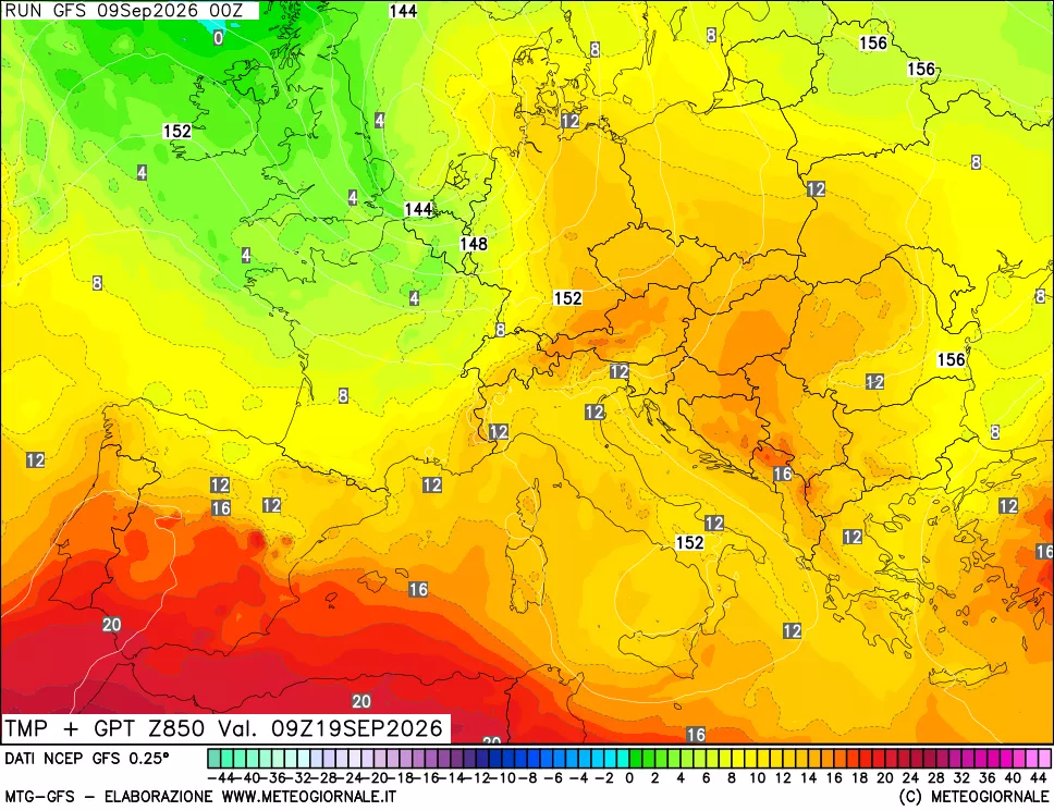 mappa 850 hPa Temp + GPT