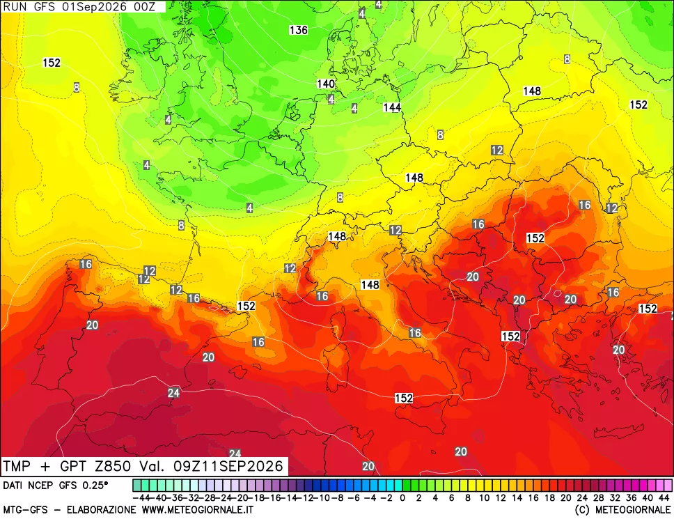 mappa 850 hPa Temp + GPT