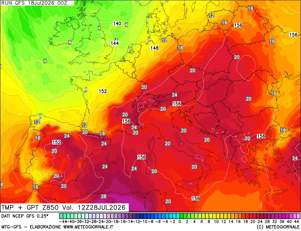 mappa 850 hPa Temp + GPT