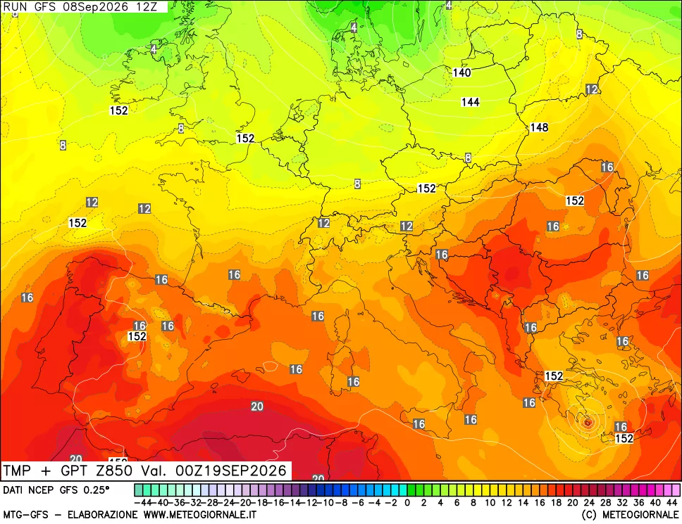 mappa 850 hPa Temp + GPT