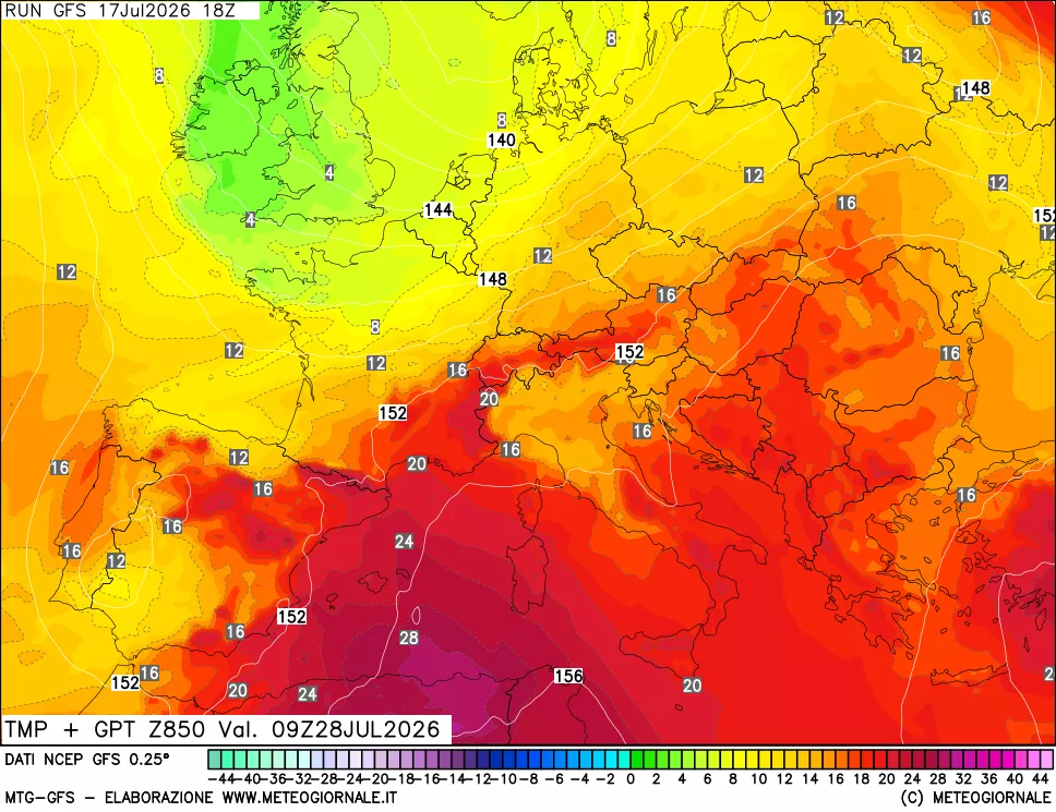 mappa 850 hPa Temp + GPT