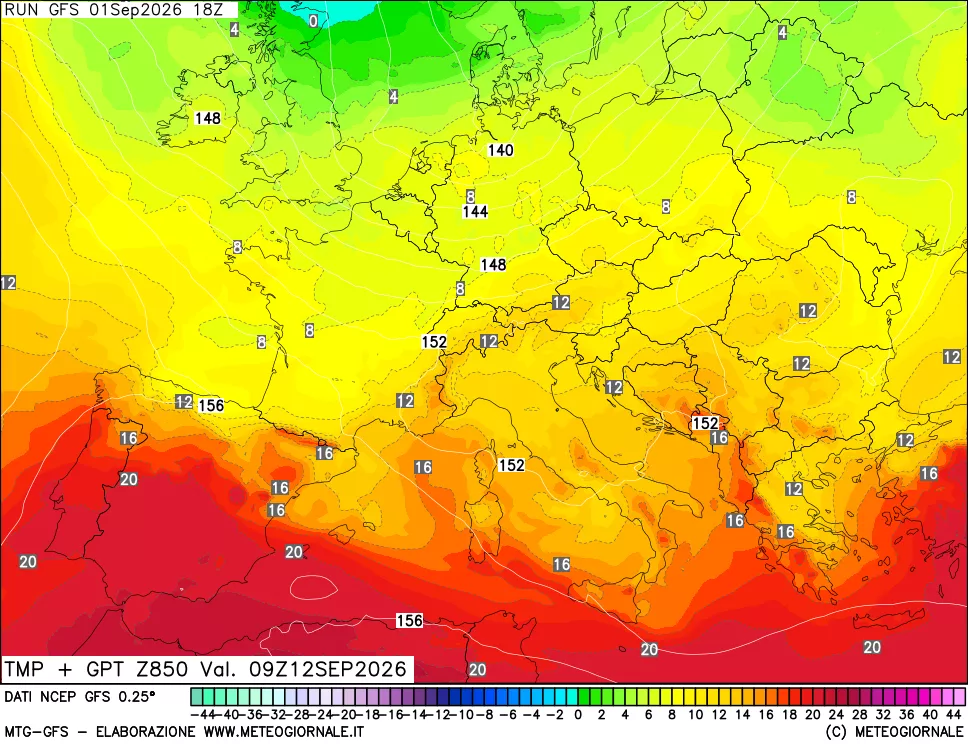 mappa 850 hPa Temp + GPT