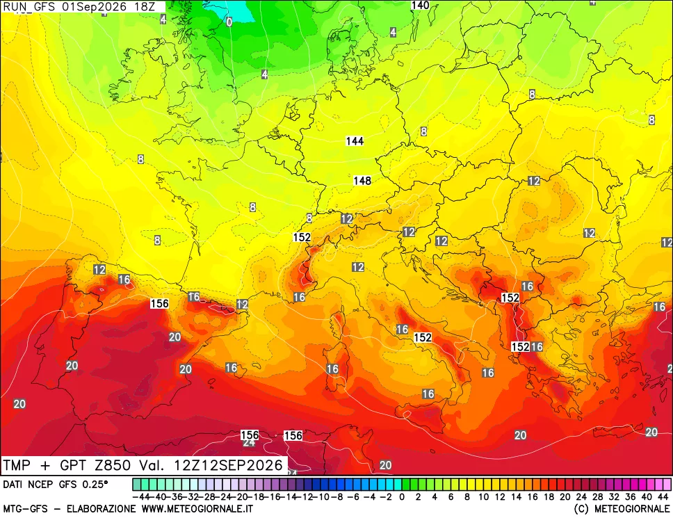 mappa 850 hPa Temp + GPT