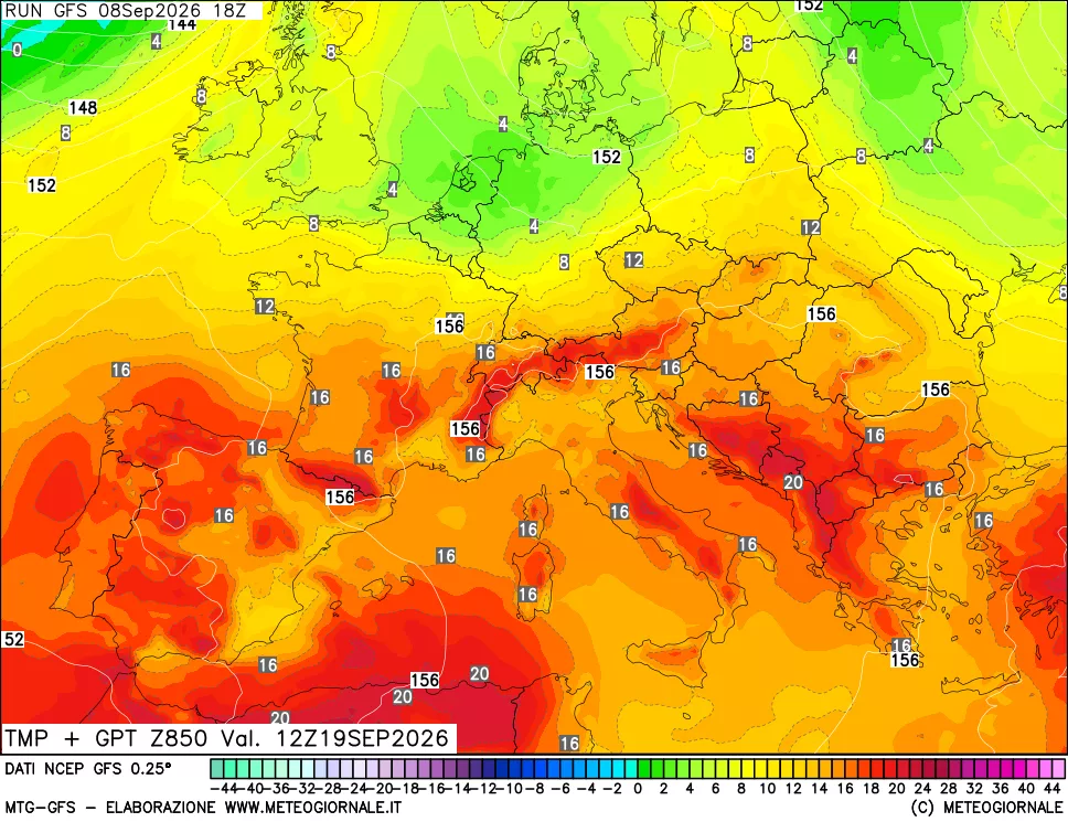 mappa 850 hPa Temp + GPT