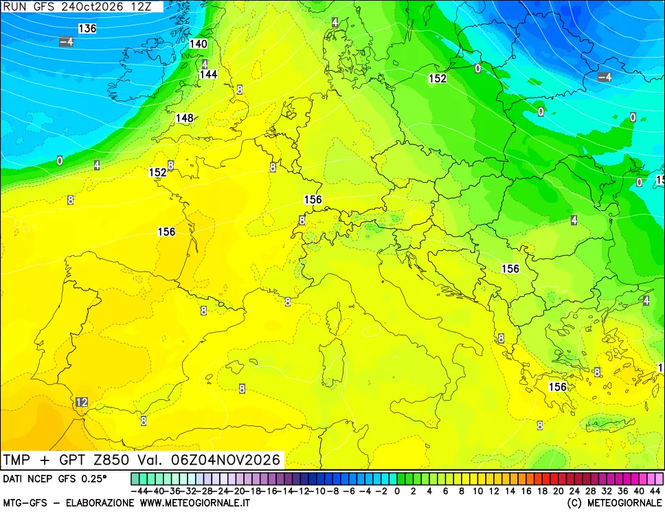 mappa 850 hPa Temp + GPT