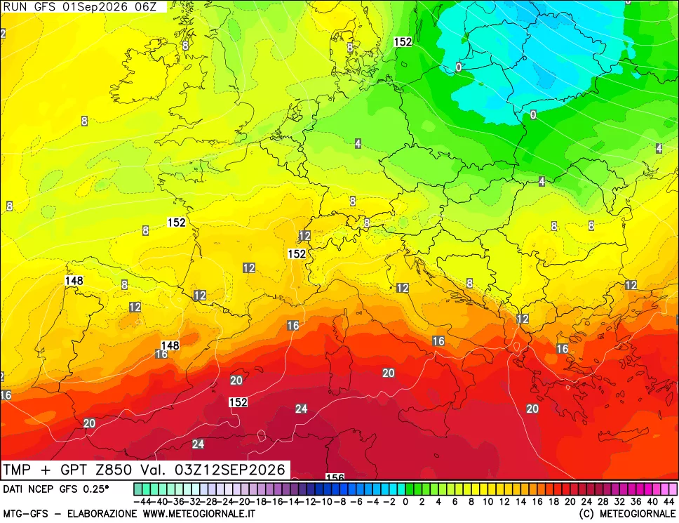 mappa 850 hPa Temp + GPT