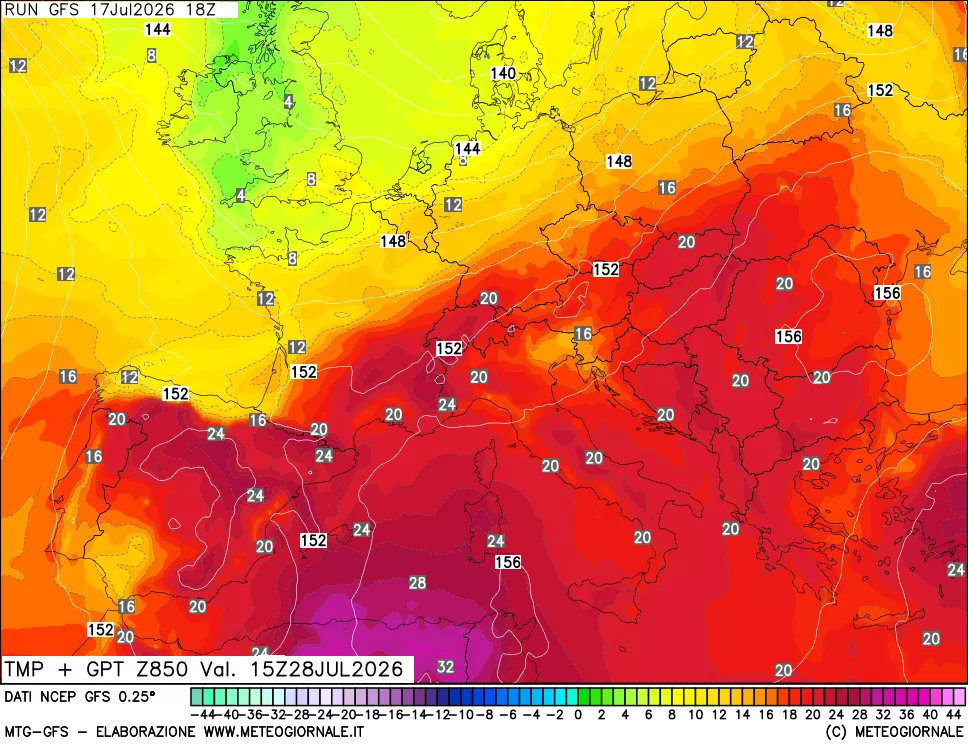 mappa 850 hPa Temp + GPT