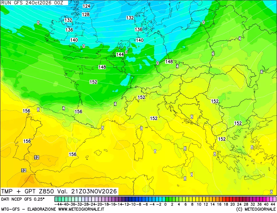 mappa 850 hPa Temp + GPT
