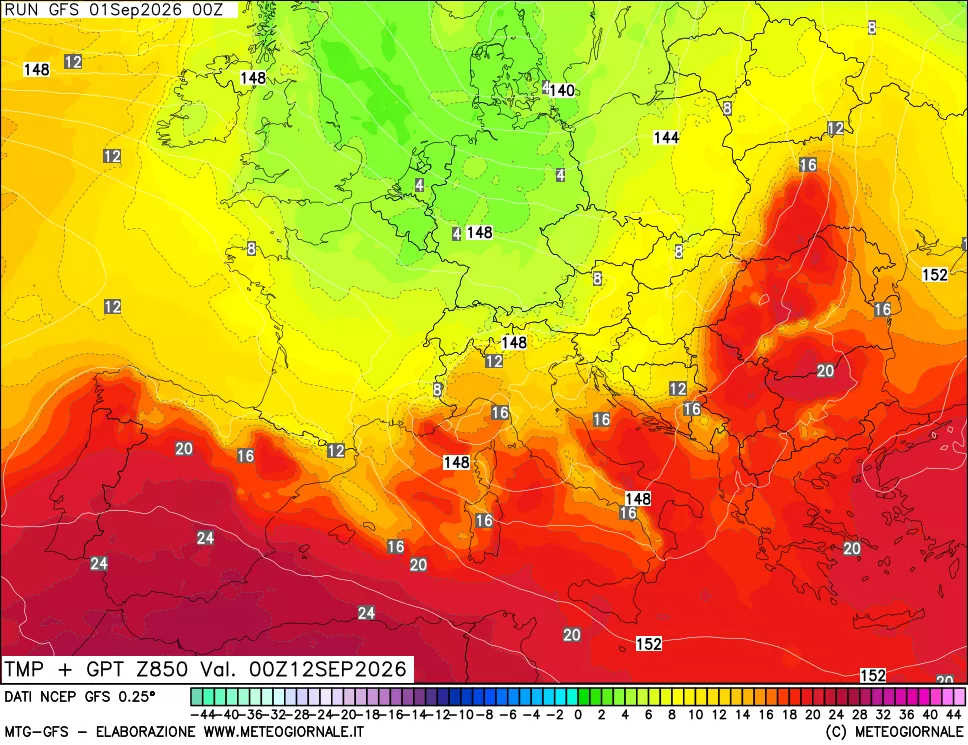 mappa 850 hPa Temp + GPT