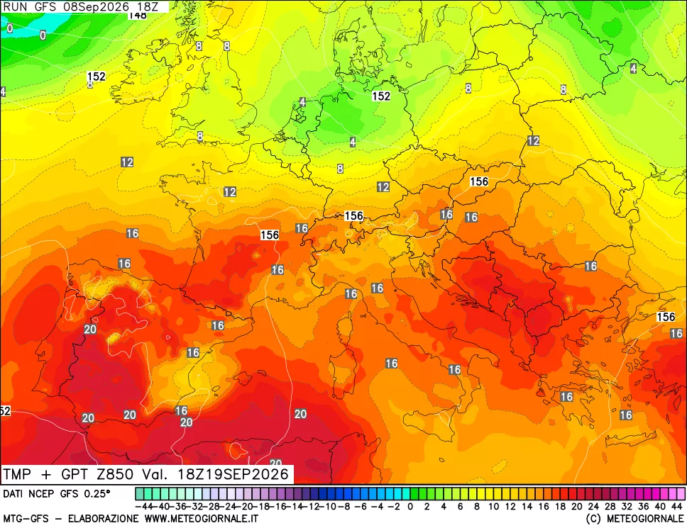 mappa 850 hPa Temp + GPT