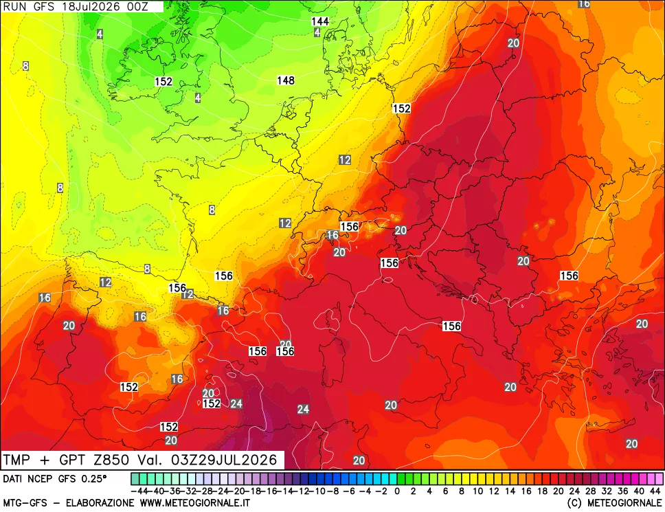 mappa 850 hPa Temp + GPT
