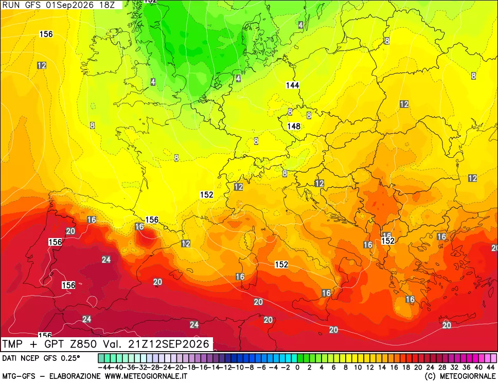 mappa 850 hPa Temp + GPT