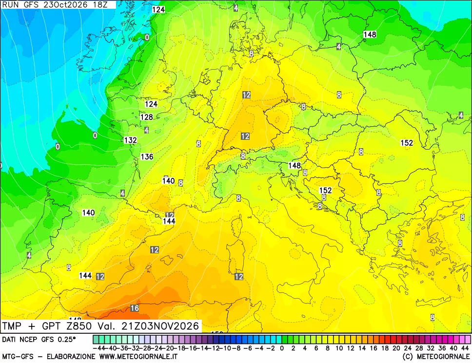 mappa 850 hPa Temp + GPT