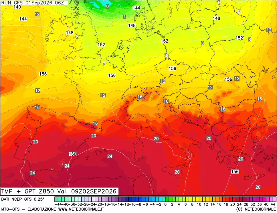 mappa 850 hPa Temp + GPT